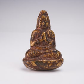 Japanese Heian Period Small Gilt Bronze Seated Kannon Figurine