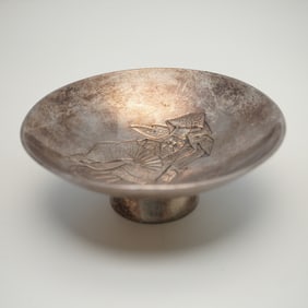 Japanese Silver Small Dish with Noh Dancer