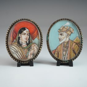 2pc Mughal Sterling Silver Miniature Portrait Brooches