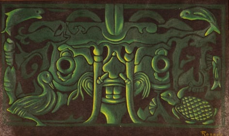 Attr. Julio Rosado del Valle, Pastel Totem Composition, Signed