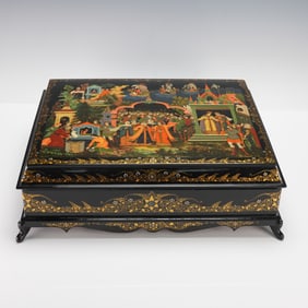 Russian Palekh Lacquer Box with Fitted Interior