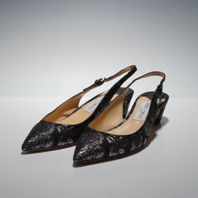 A Pair of Jimmy Choo 'Gemma 40' Metallic Brocade Slingback Pumps