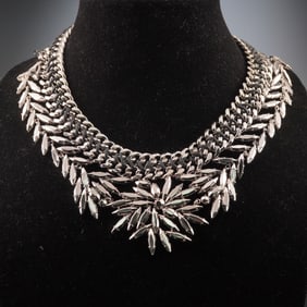 BCBG MAX AZRIA Woven Leaf Silver-Toned Statement Necklace