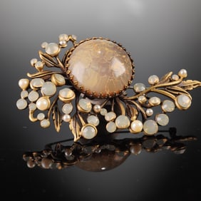 Giorgio Armani Gilt Metal and Opalescent Glass Floral Brooch