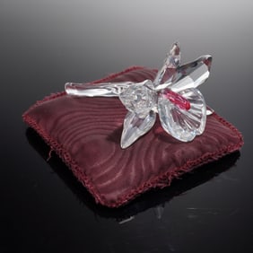 Swarovski Crystal Figurine Pink Orchid Signed By Michael Stamey With Box