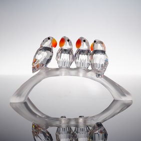 Swarovski Crystal Figurine, Baby Lovebirds on a Branch