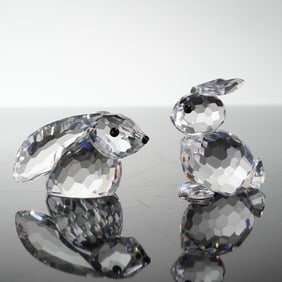 2pc Swarovski Crystal Bunny Rabbit Figurines