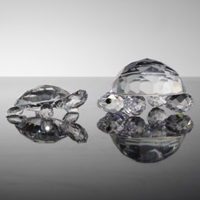2pc Swarovski Crystal Figurines, Large Turtle and Tortoise