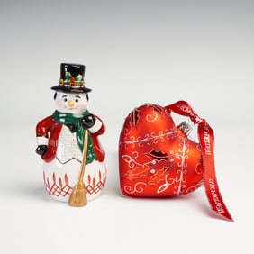 2pc Waterford Holiday Heirlooms Ornament and Bell, Holy Heart & Snowman