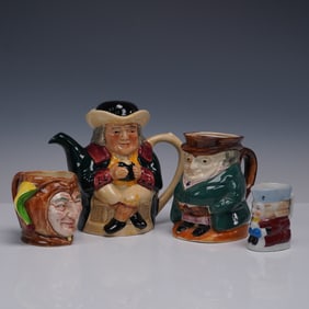 4pc Ceramic Toby and Character Jugs and Teapots