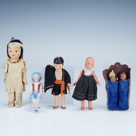 6pc Vintage Miniature Dolls, Assorted Cultural Costumes