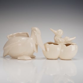 A Pair of McCoy Pottery Mid-Century Ceramic Animal Planters Pelican