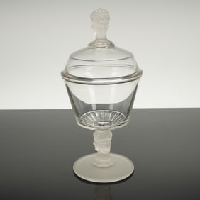 Duncan & Miller Pressed Glass Three-Faced Covered Compote