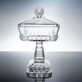 Fostoria Early American Pressed Glass Atlanta Pattern Covered Compote