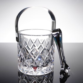 Orrefors Crystal Ice Bucket and Tongs Set