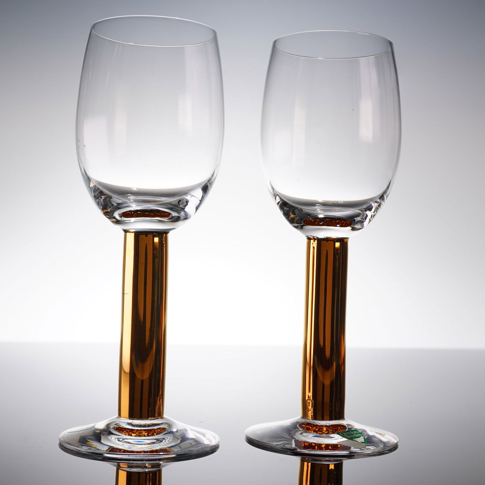 Pair of Orrefors by Gunnar Cyren Nobel Gold Stem Water Goblets (1 of 4)