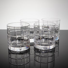 Set of 4 Orrefors Street Cut-Crystal Double Old Fashioned Whiskey Glasses
