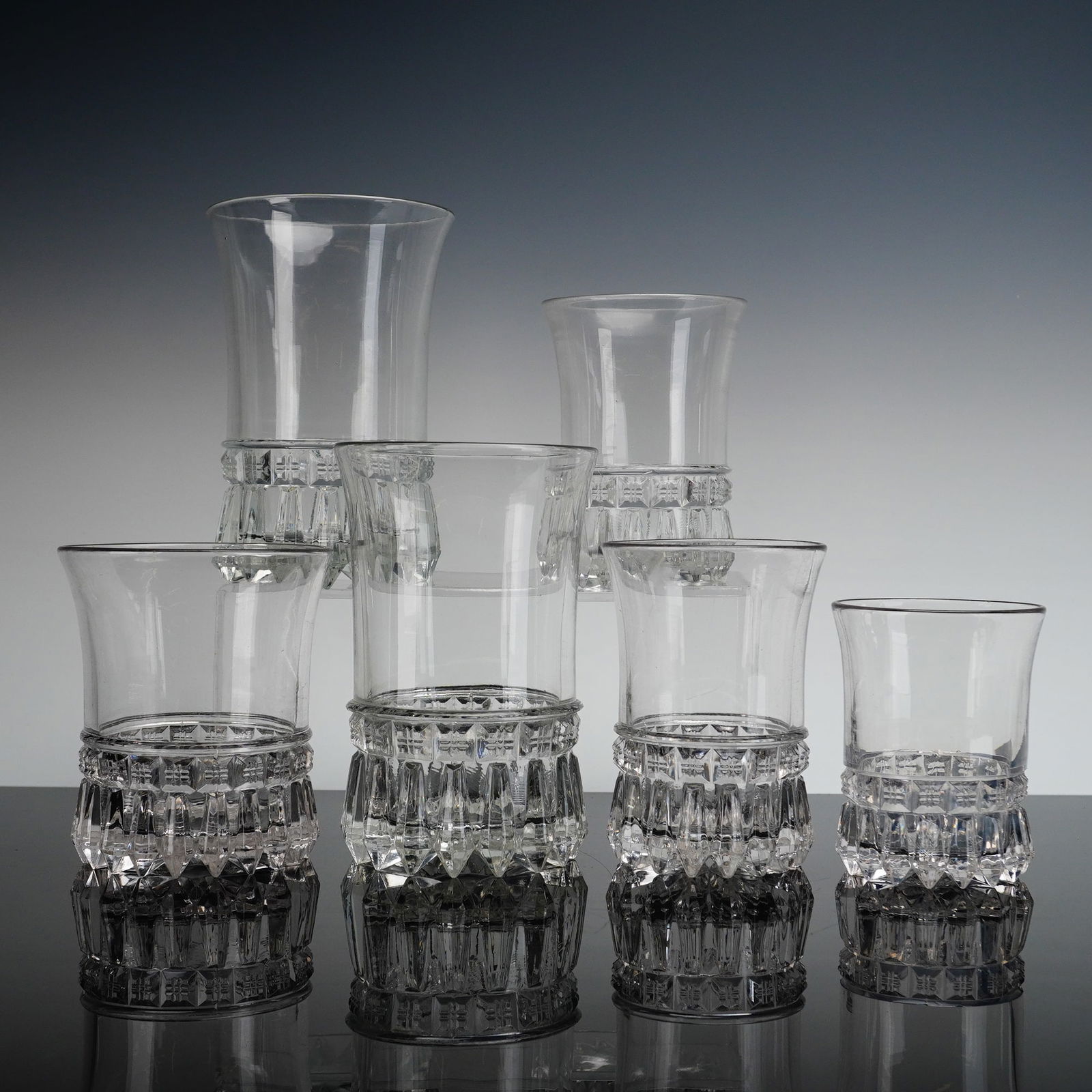 6pc O'Hara Glass Co. EAPG Tumblers, Crown Jewel (1 of 3)