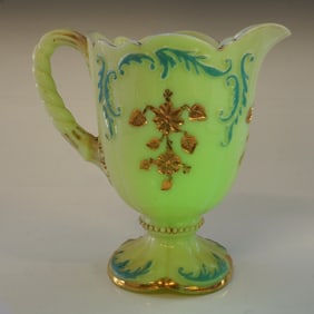 Northwood Uranium Custard Glass Pitcher, Intaglio