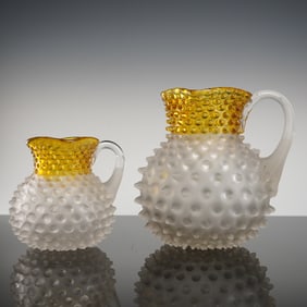 A Pair of Hobbs, Brockunier & Co. EAPG Dew Drop Pitchers