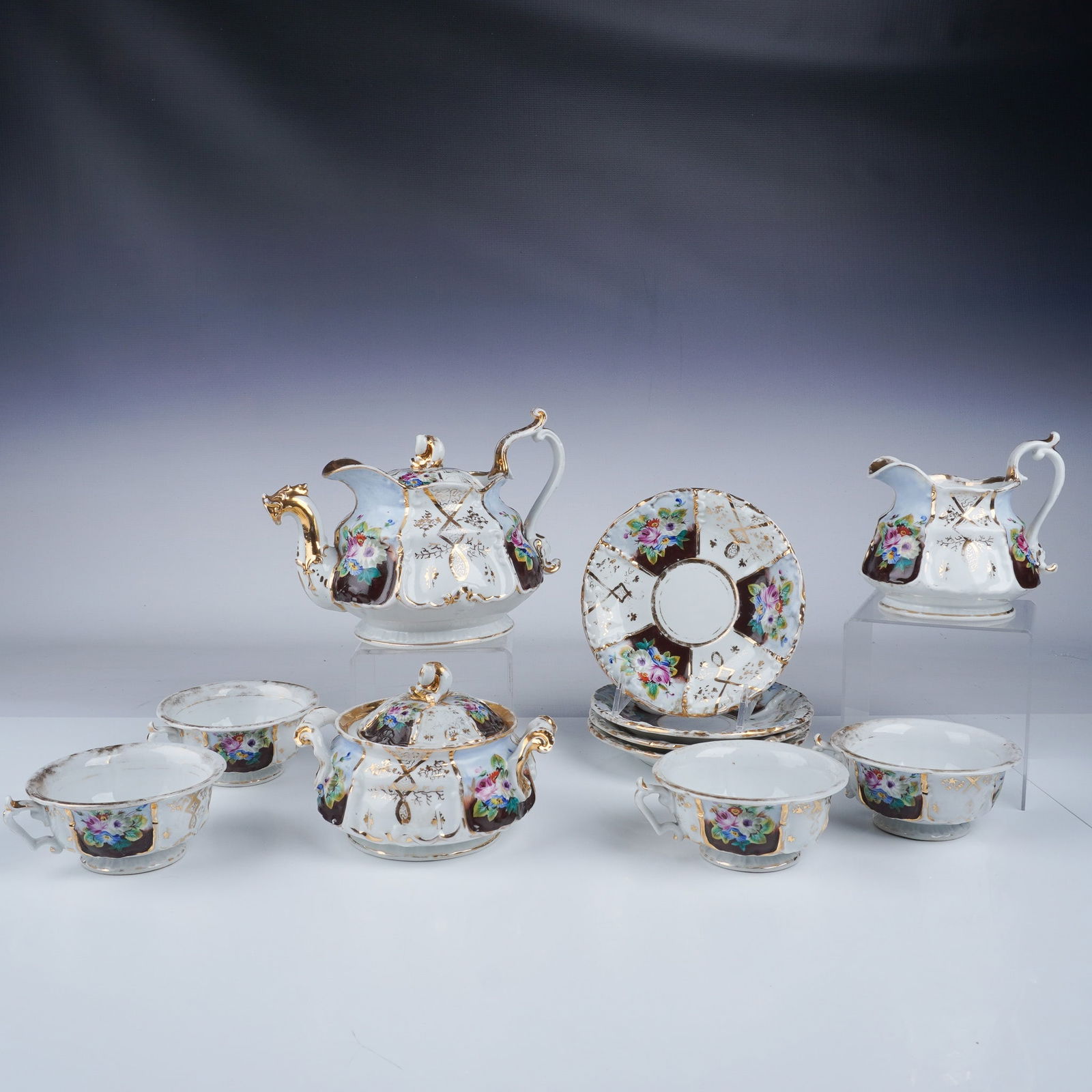 Porcelain Tea Set, 11pc, Hand-Painted Floral Design (1 of 10)