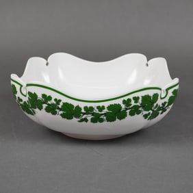 Meissen Full Green Vine Scalloped Square Serving Bowl