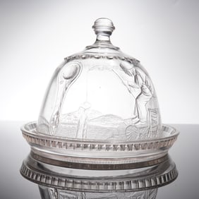 Early American Glass Actress Pattern Covered Cheese Dome
