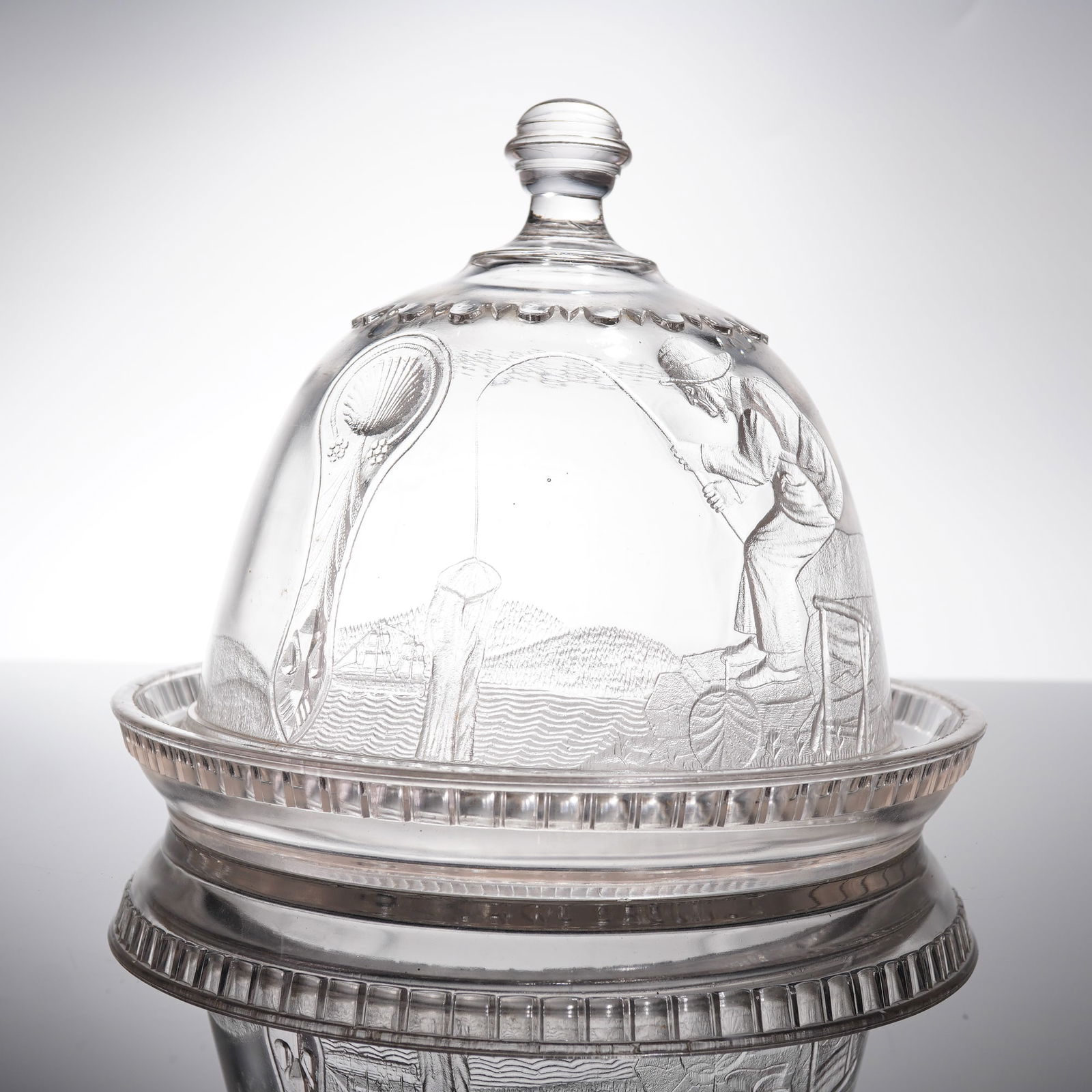 Early American Glass Actress Pattern Covered Cheese Dome (1 of 4)
