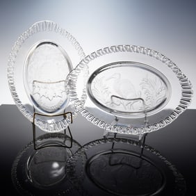 Pair of EAPG Oval Platters with Frosted Relief