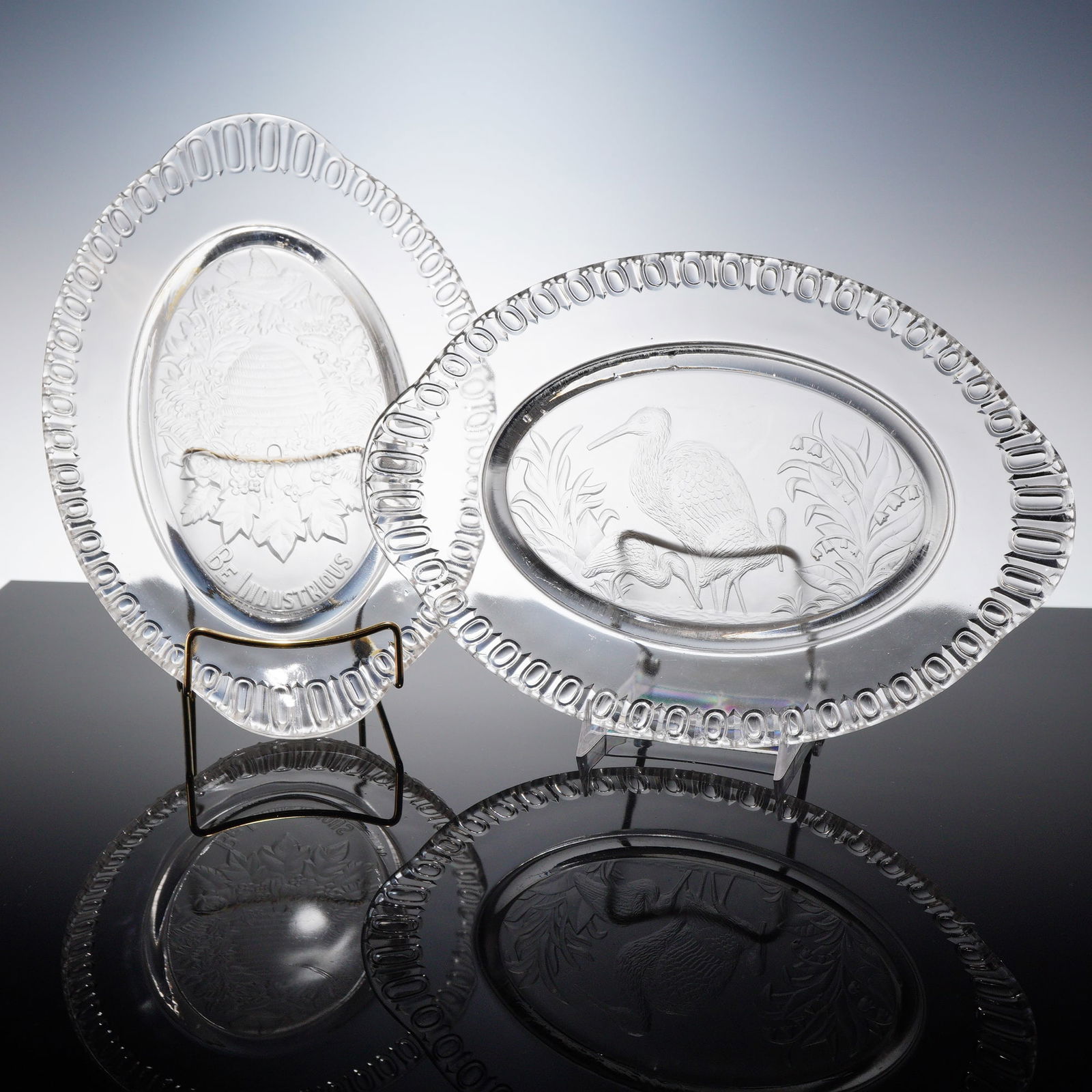 Pair of EAPG Oval Platters with Frosted Relief (1 of 3)