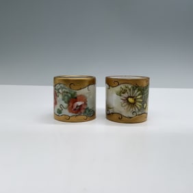 Set of 2 Hand Painted Porcelain Napkin Rings, Floral Design