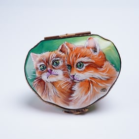 Rochard Studio Limoges Trinket Box Two Cats Hand-Painted