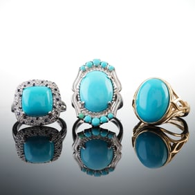 3pc Sterling Silver Ring Set with Blue Stones, Art Deco Style