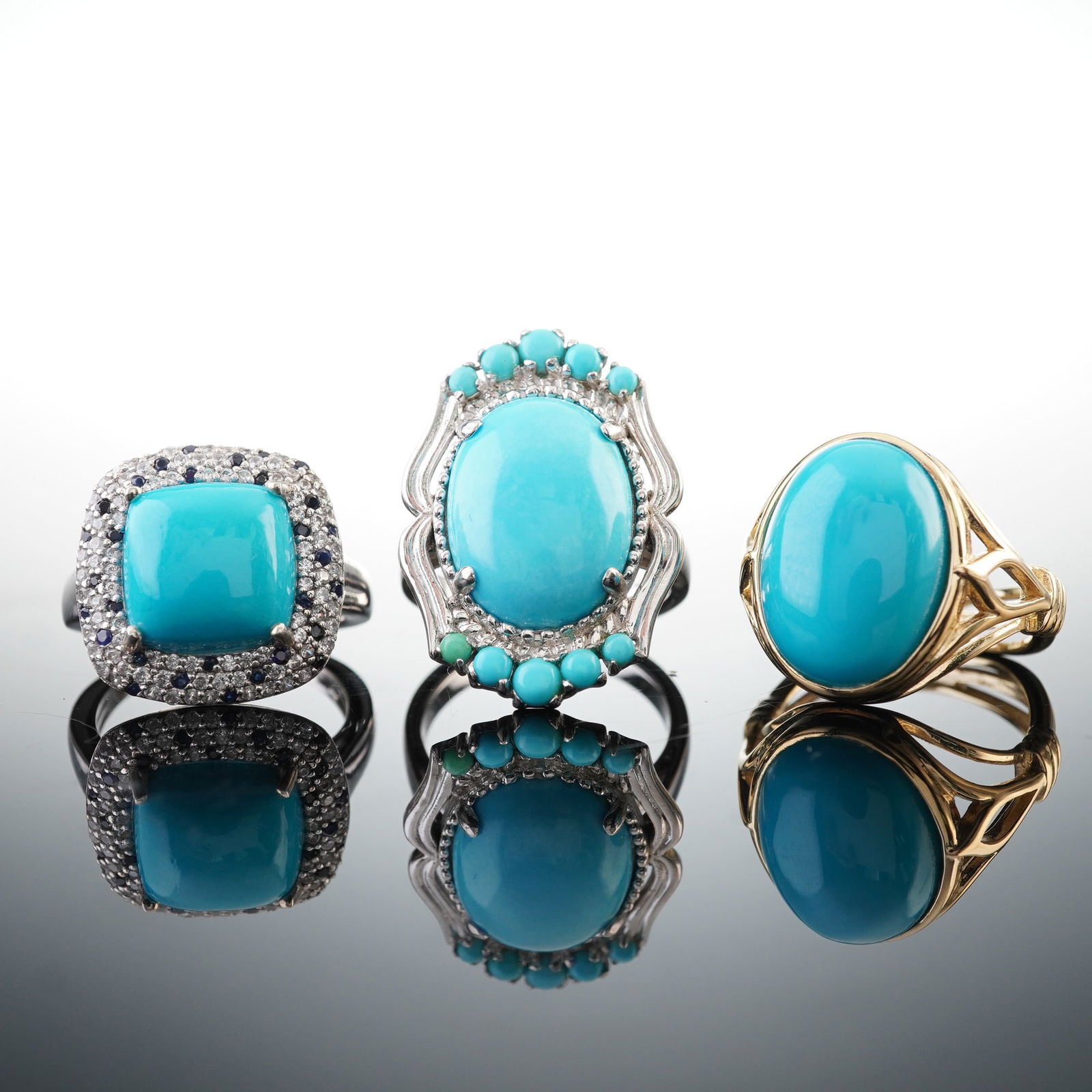 3pc Sterling Silver Ring Set with Blue Stones, Art Deco Style (1 of 8)