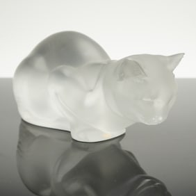 Lalique Crystal Crouching Cat Figurine