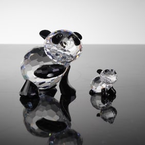 2pc Swarovski Crystal Panda Mother and Baby Figurines