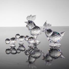 3pc Swarovski Crystal Figurines, Rooster, Hen, and Chicks