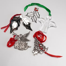 5pc Christmas Ornament Collection, Gorham, Orrefors & Restoration Hardware