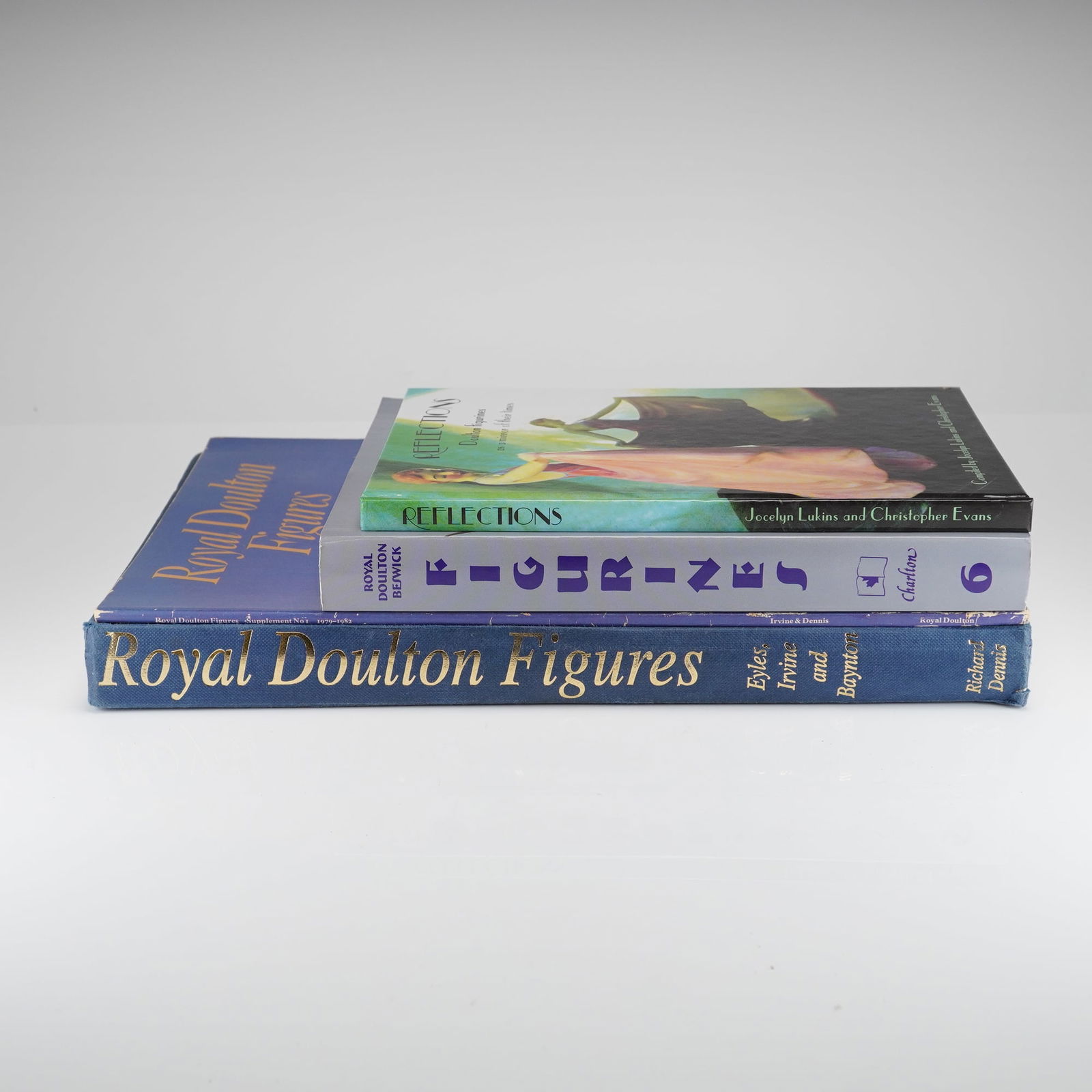 4 Royal Doulton Figurine Reference Books, Eyles/Irvine/Dale/Lukins: A collection of four volumes related to Royal Doulton and Beswick figurines, comprising essential reference works and specialized catalogues. All volumes are profusely illustrated with photographic