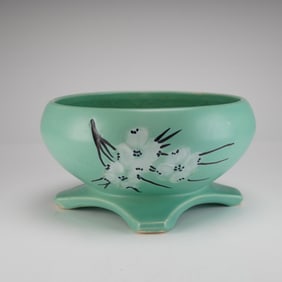 McCoy Springwood Pattern Footed Planter in Mint Green Glaze