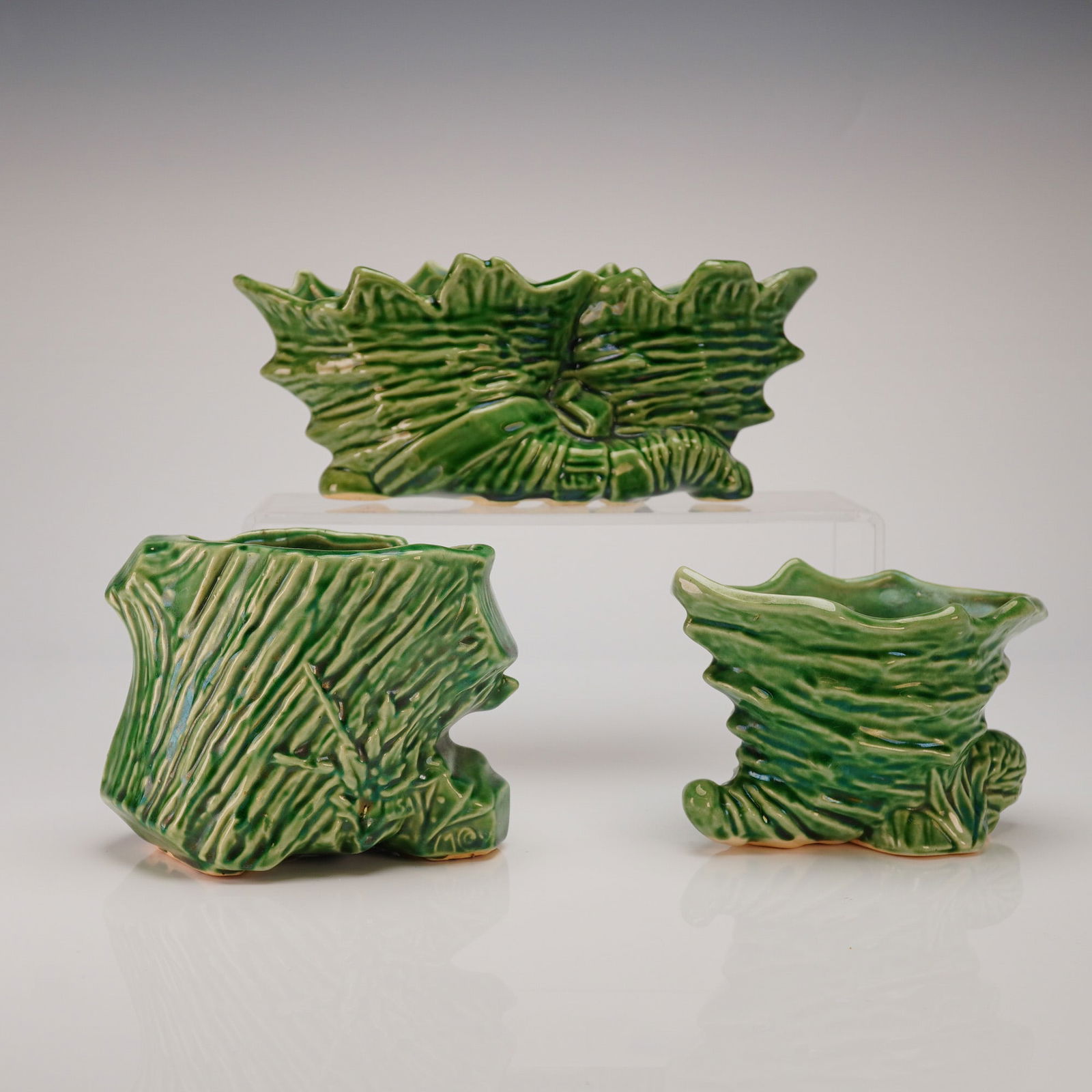 Three McCoy Emerald Green Glazed Earthenware Planters - 2