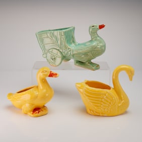 A Trio of McCoy and Brush McCoy Figural Ceramic Duck and Swan Planters