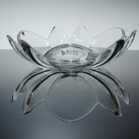 Orrefors Lars Hellsten Clear Crystal Floral Centerpiece Bowl