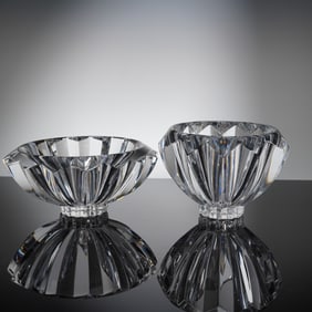 Two Orrefors Swedish Crystal Faceted Bowls