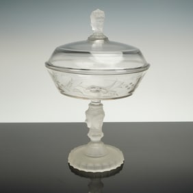 Duncan & Miller Pressed Glass Three Faces Compote with Lid