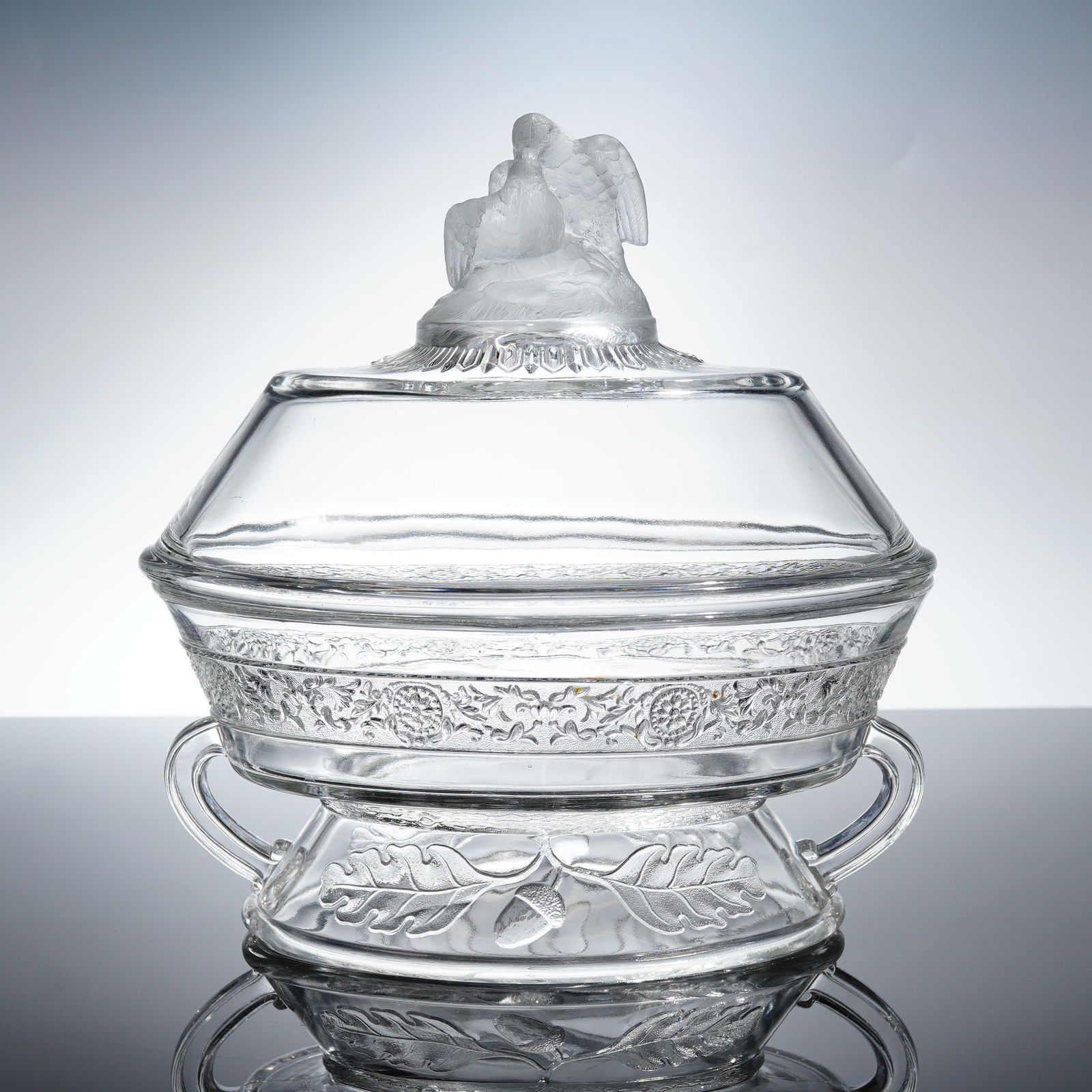 Early American Pressed Glass Covered Compote with Frosted Doves Finial (1 of 3)