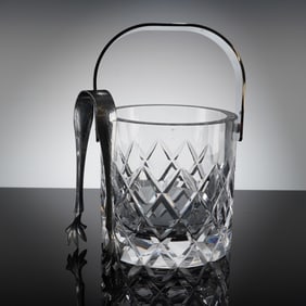 Orrefors Crystal Ice Bucket with Tongs and Drip Stand