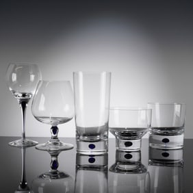 A Collection of 5pc Orrefors Intermezzo Blue Crystal Drinkware