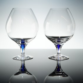 A Pair of Orrefors Intermezzo Blue Crystal Brandy Sniffeers