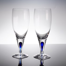 A Pair of Orrefors Intermezzo Blue Crystal Iced Tea Glasses